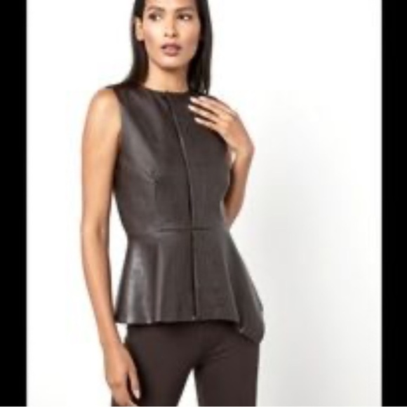 BCBGMaxAzria Dark Brown faux Leather Top size M NWT $169 - Picture 1 of 7